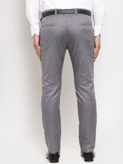Indian Needle Men's Grey Cotton Striped Formal Trousers - FGP_255Grey_30