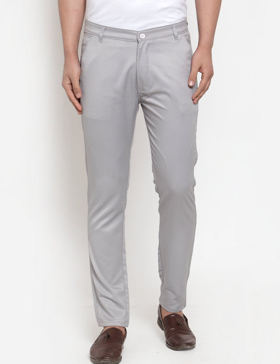 Indian Needle Men's Grey Solid Formal Trousers - FGP_253Light-Grey_30