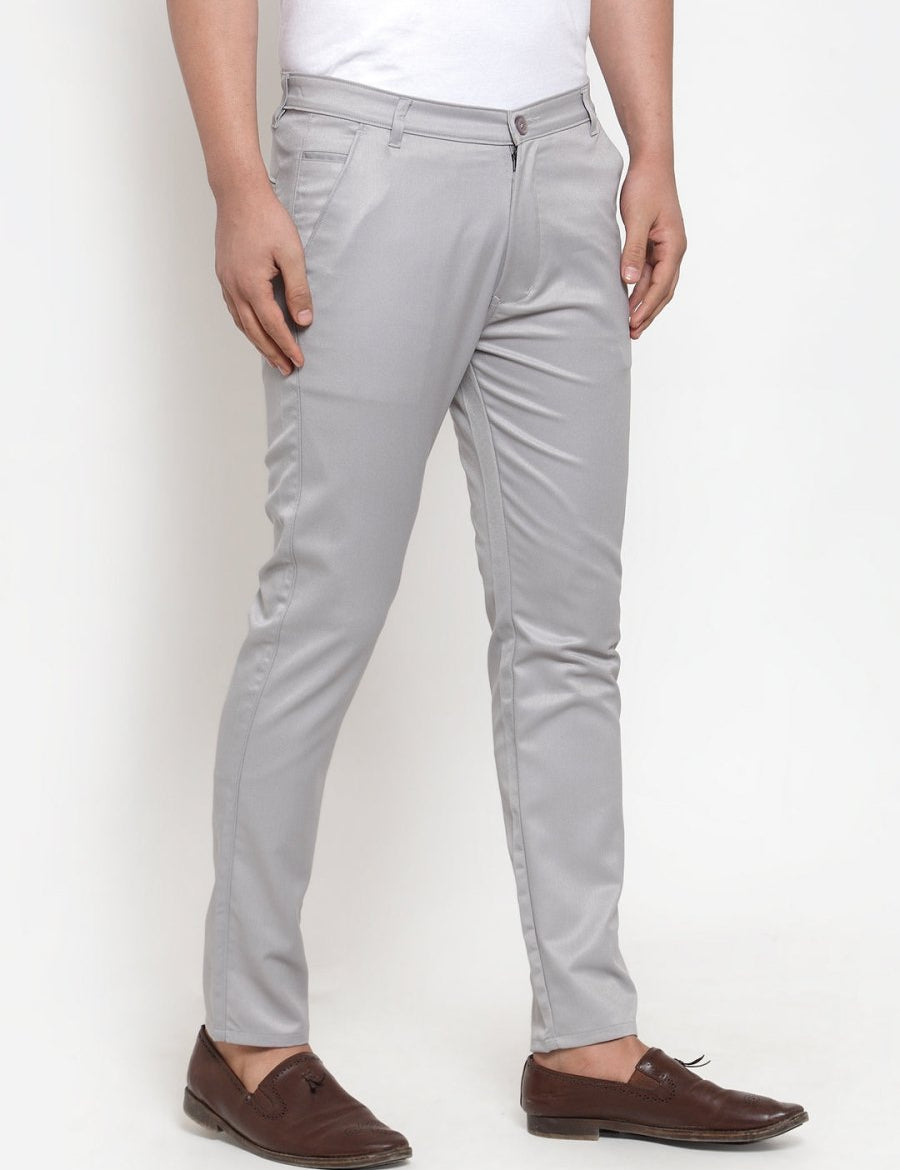 Indian Needle Men's Grey Solid Formal Trousers - FGP_253Light-Grey_30