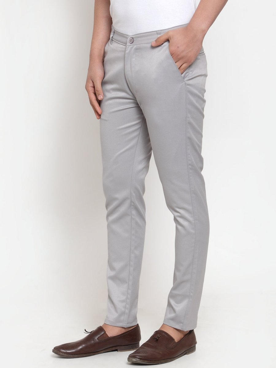Indian Needle Men's Grey Solid Formal Trousers - FGP_253Light-Grey_30
