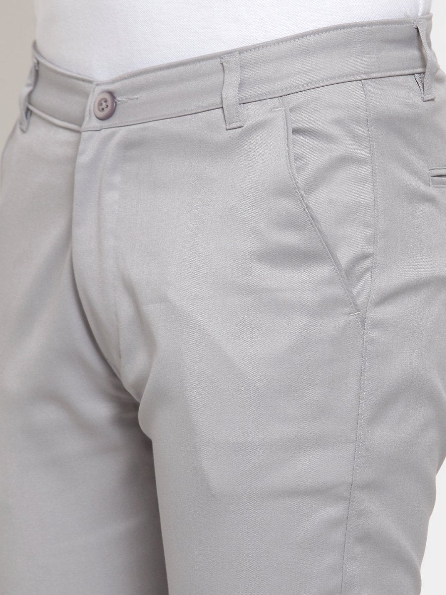 Indian Needle Men's Grey Solid Formal Trousers - FGP_253Light-Grey_30