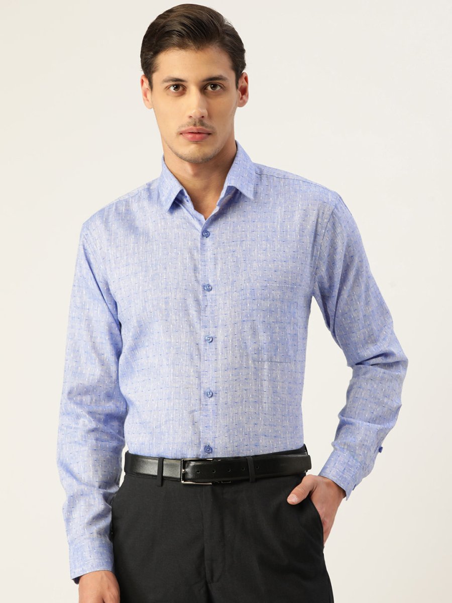 Indian Needle Men's Linen Cotton Polka Dots Formal Shirts - SF_794Blue_S