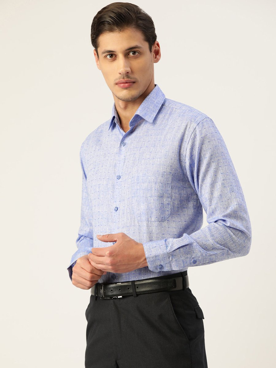 Indian Needle Men's Linen Cotton Polka Dots Formal Shirts - SF_794Blue_S
