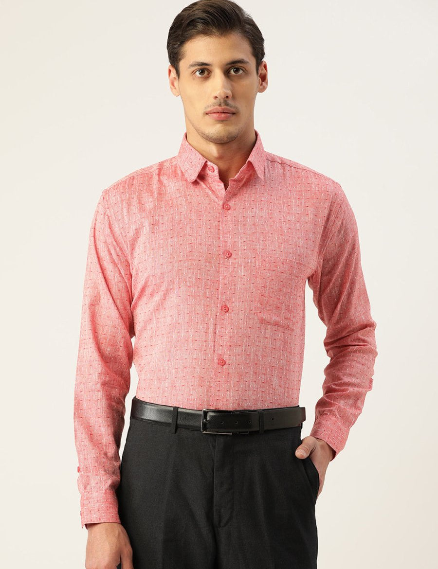 Indian Needle Men's Linen Cotton Polka Dots Formal Shirts - SF_794Red_S