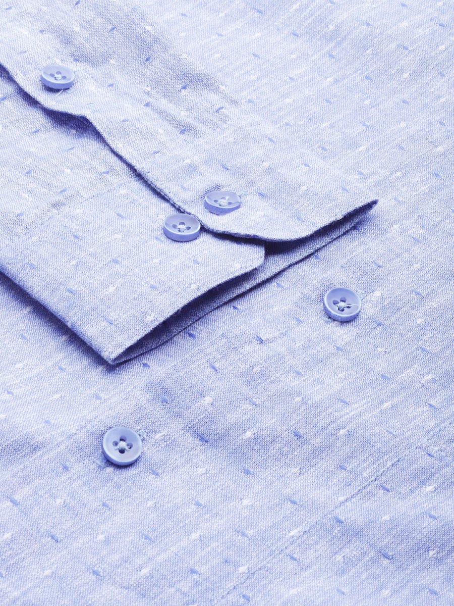 Indian Needle Men's Linen Cotton Polka Dots Formal Shirts - SF_794Blue_S