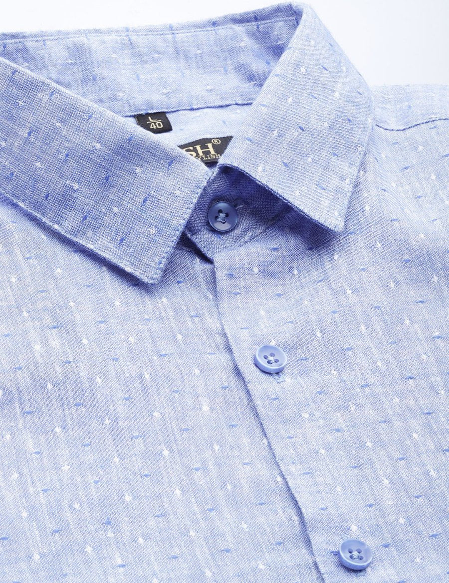 Indian Needle Men's Linen Cotton Polka Dots Formal Shirts - SF_794Blue_S