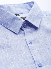 Indian Needle Men's Linen Cotton Polka Dots Formal Shirts - SF_794Blue_S