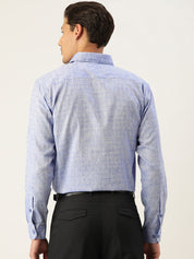 Indian Needle Men's Linen Cotton Polka Dots Formal Shirts - SF_794Blue_S