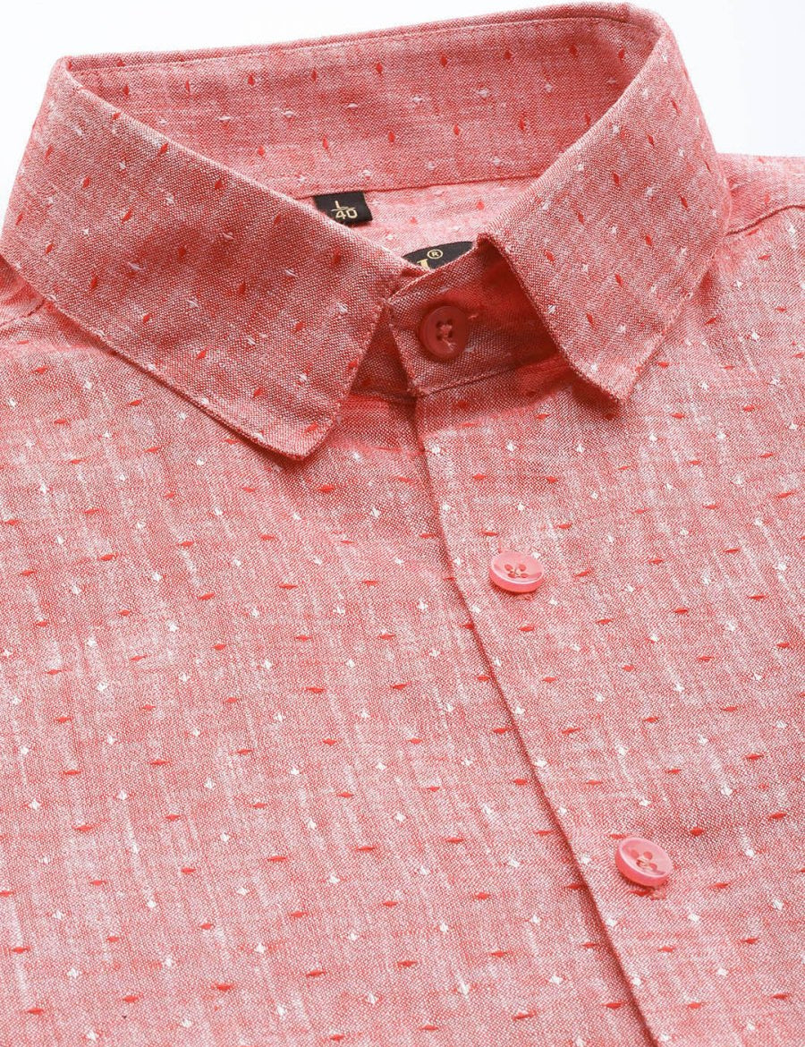Indian Needle Men's Linen Cotton Polka Dots Formal Shirts - SF_794Red_S