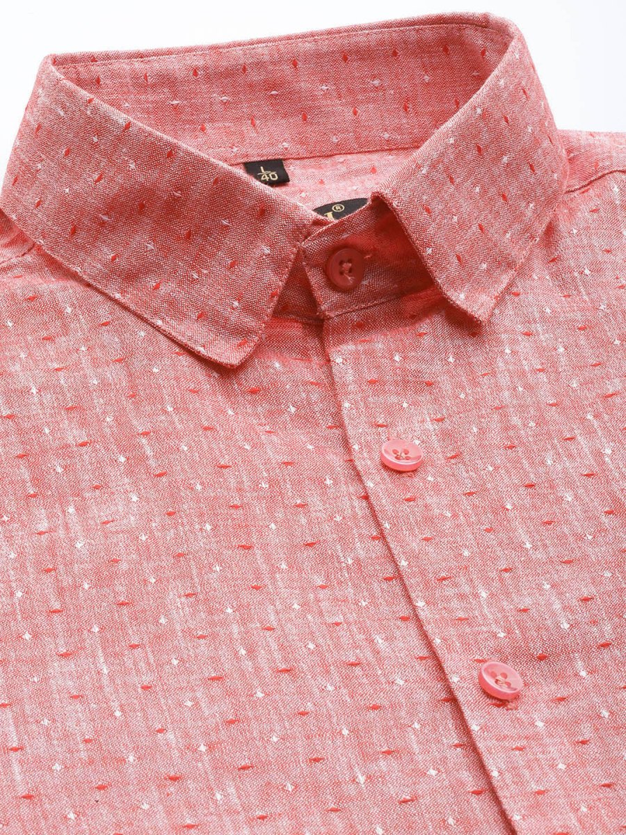 Indian Needle Men's Linen Cotton Polka Dots Formal Shirts - SF_794Red_S