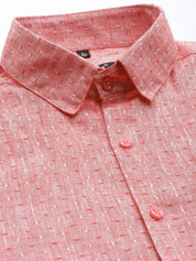 Indian Needle Men's Linen Cotton Polka Dots Formal Shirts - SF_794Red_S