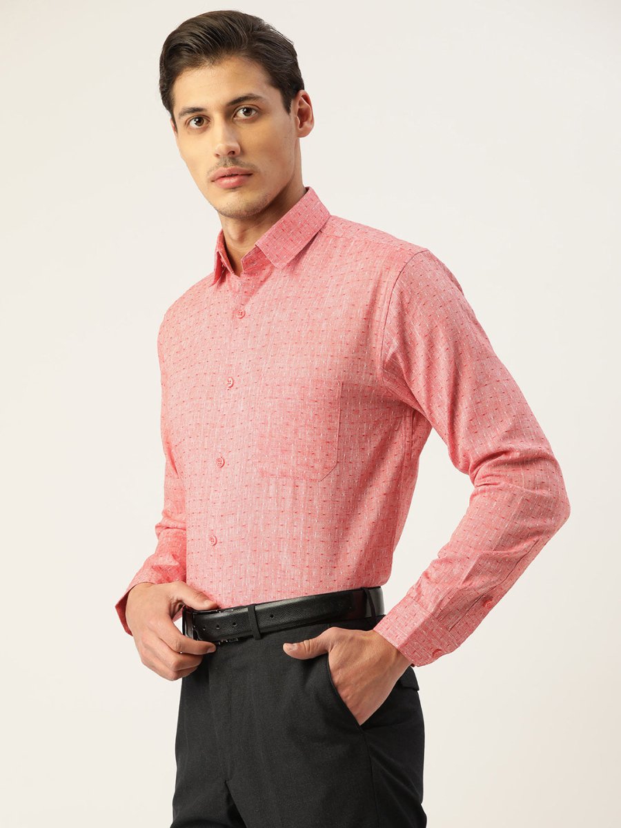 Indian Needle Men's Linen Cotton Polka Dots Formal Shirts - SF_794Red_S