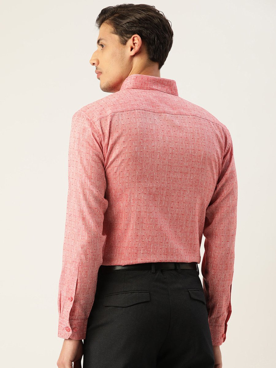 Indian Needle Men's Linen Cotton Polka Dots Formal Shirts - SF_794Red_S