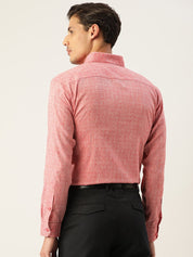 Indian Needle Men's Linen Cotton Polka Dots Formal Shirts - SF_794Red_S