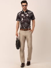 Indian Needle Men's Lycra Printed Half Sleeve Formal Shirts - SF_813Black_S