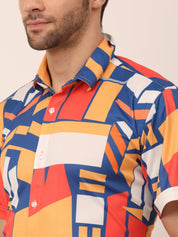 Indian Needle Men's Lycra Printed Half Sleeve Formal Shirts - SF_814Navy_S