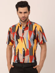 Indian Needle Men's Lycra Printed Half Sleeve Formal Shirts - SF_814Yellow_S