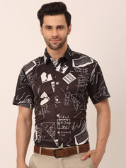 Indian Needle Men's Lycra Printed Half Sleeve Formal Shirts - SF_813Black_S