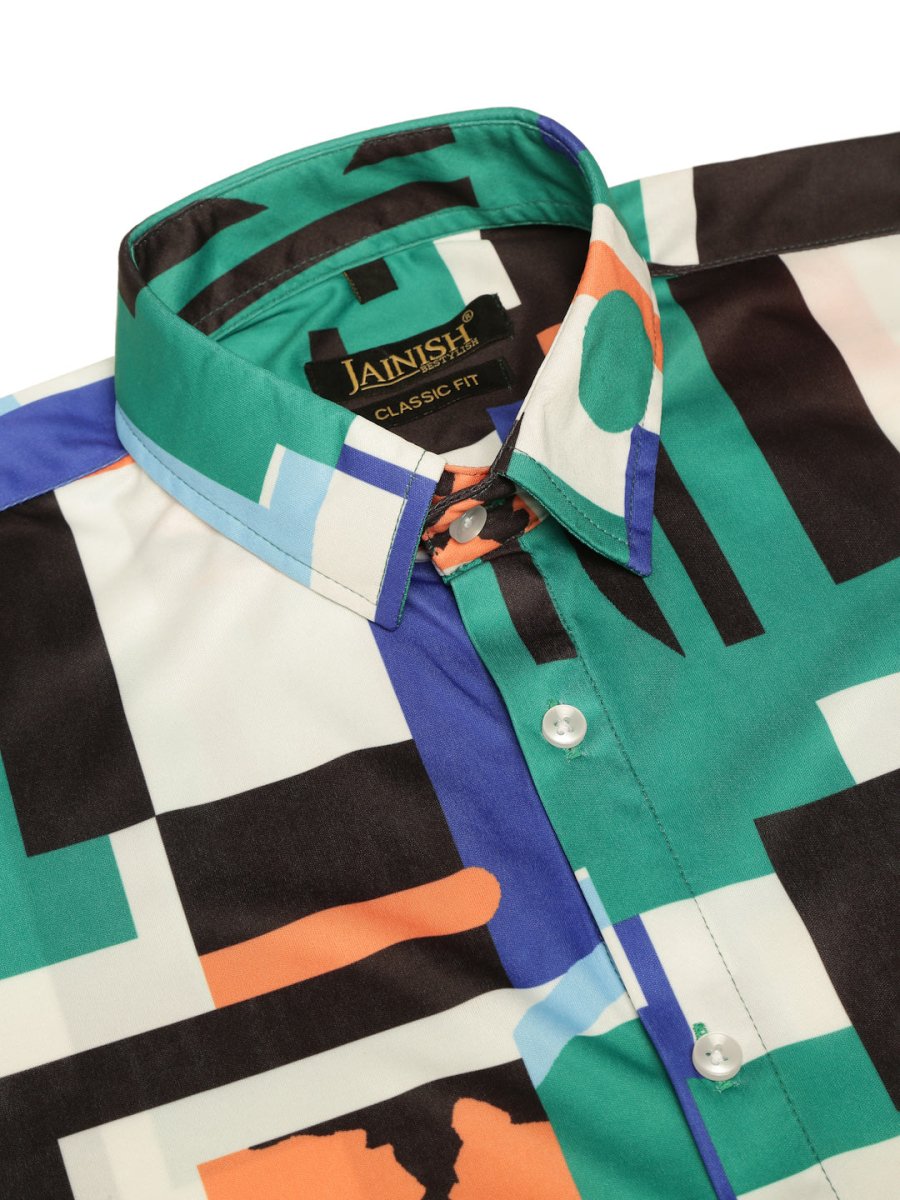 Indian Needle Men's Lycra Printed Half Sleeve Formal Shirts - SF_814Green_S