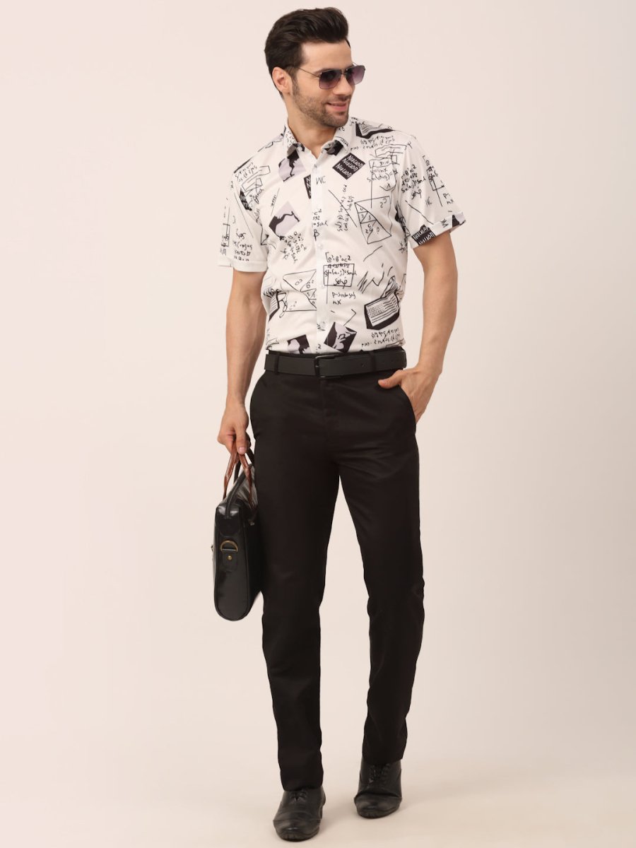 Indian Needle Men's Lycra Printed Half Sleeve Formal Shirts - SF_813White_S