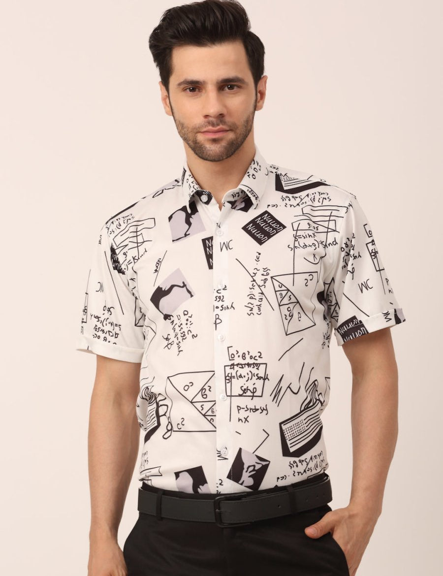 Indian Needle Men's Lycra Printed Half Sleeve Formal Shirts - SF_813White_S