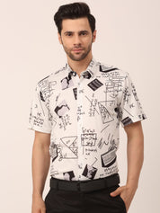 Indian Needle Men's Lycra Printed Half Sleeve Formal Shirts - SF_813White_S
