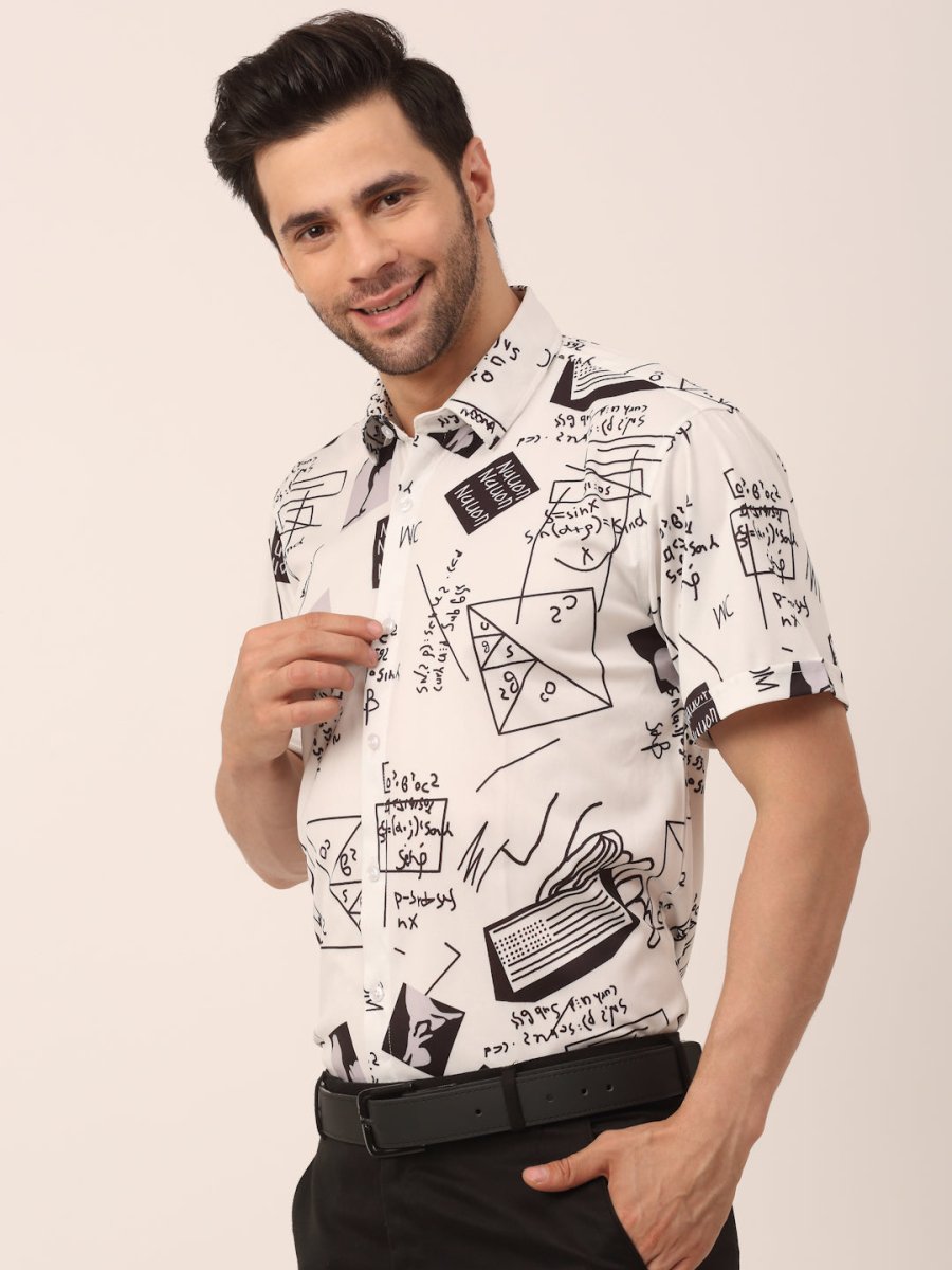 Indian Needle Men's Lycra Printed Half Sleeve Formal Shirts - SF_813White_S