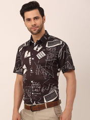 Indian Needle Men's Lycra Printed Half Sleeve Formal Shirts - SF_813Black_S