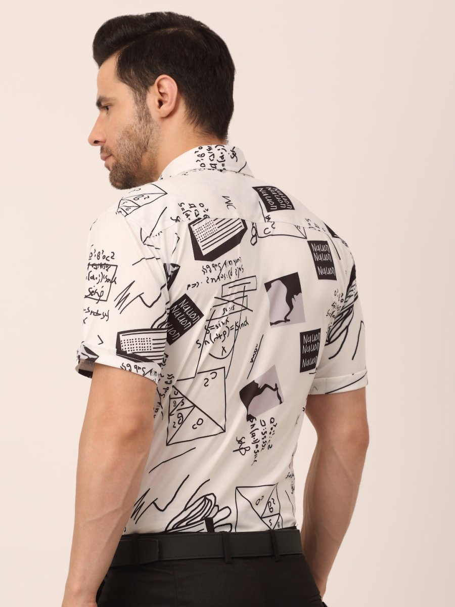 Indian Needle Men's Lycra Printed Half Sleeve Formal Shirts - SF_813White_S