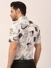 Indian Needle Men's Lycra Printed Half Sleeve Formal Shirts - SF_813White_S