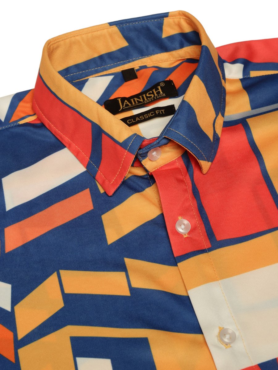 Indian Needle Men's Lycra Printed Half Sleeve Formal Shirts - SF_814Navy_S