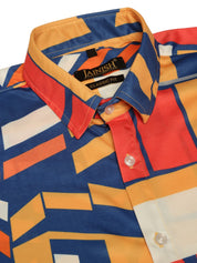Indian Needle Men's Lycra Printed Half Sleeve Formal Shirts - SF_814Navy_S