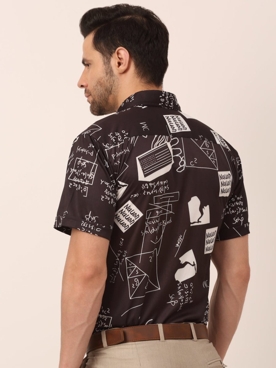 Indian Needle Men's Lycra Printed Half Sleeve Formal Shirts - SF_813Black_S