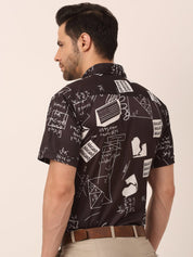 Indian Needle Men's Lycra Printed Half Sleeve Formal Shirts - SF_813Black_S
