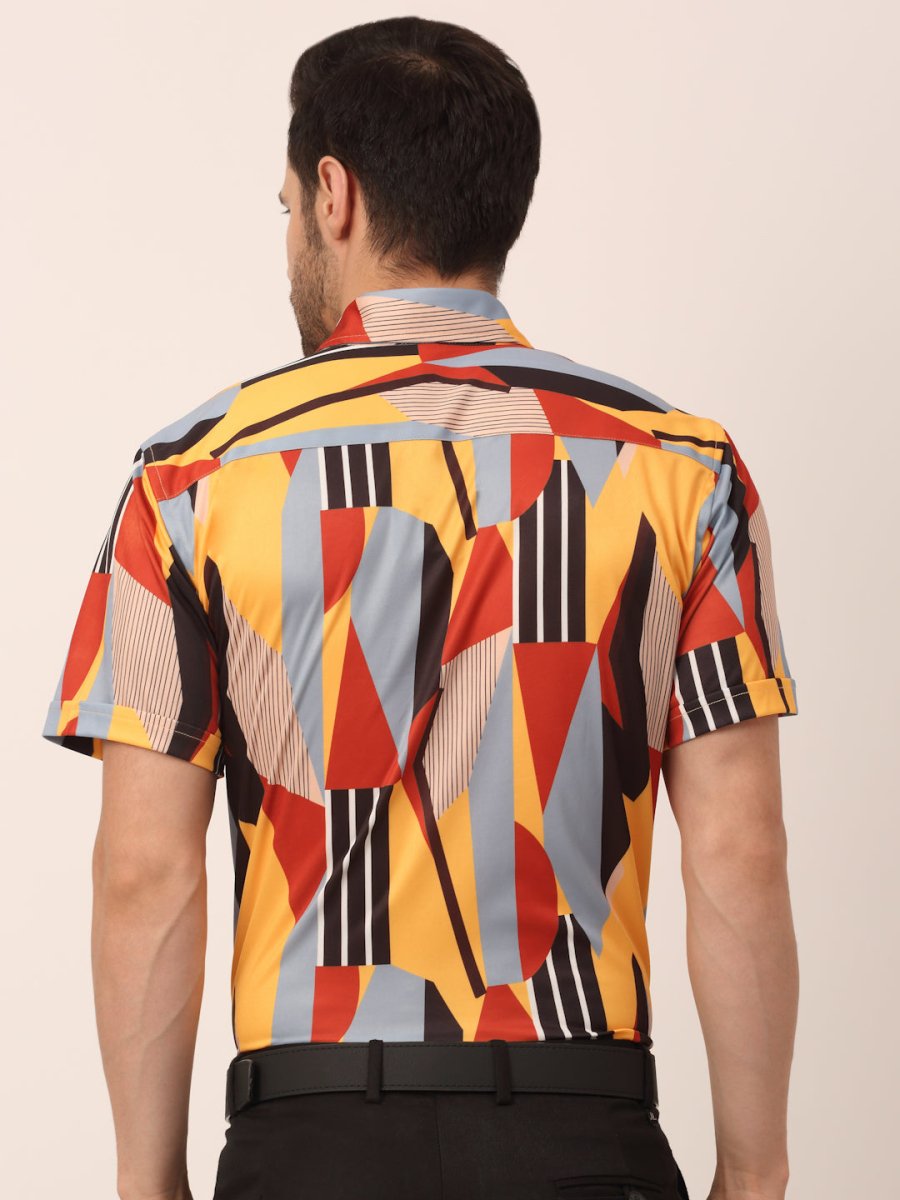 Indian Needle Men's Lycra Printed Half Sleeve Formal Shirts - SF_814Yellow_S