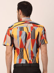 Indian Needle Men's Lycra Printed Half Sleeve Formal Shirts - SF_814Yellow_S
