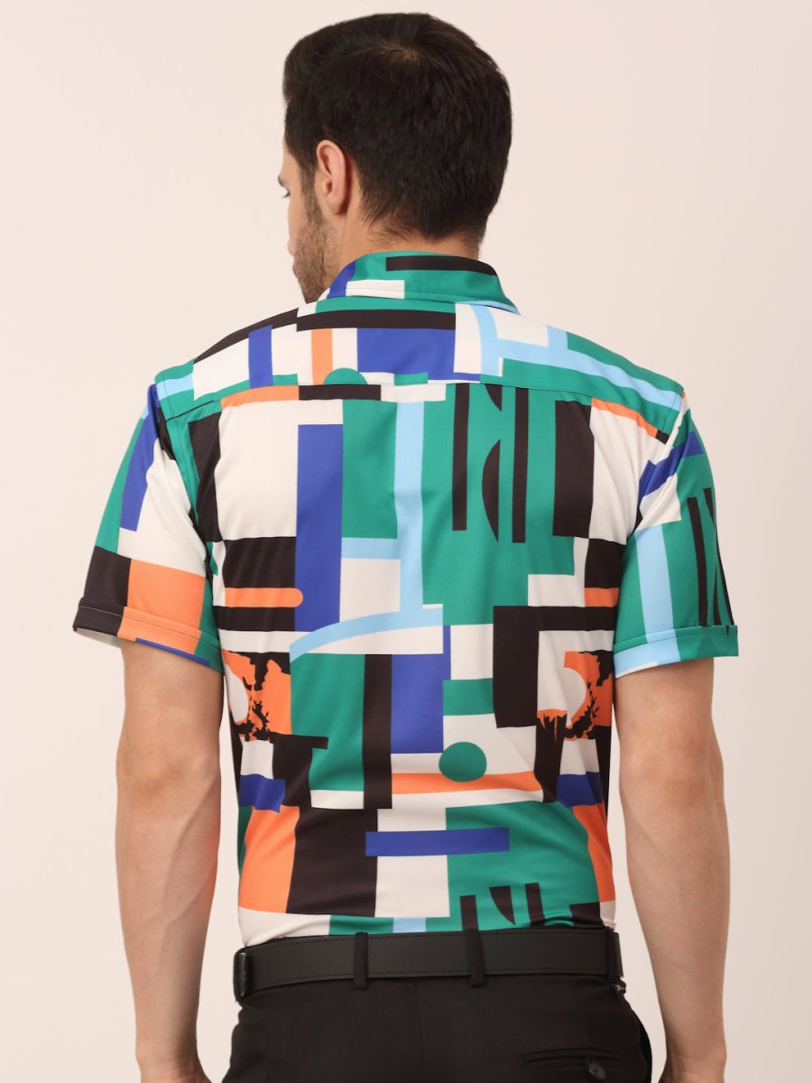 Indian Needle Men's Lycra Printed Half Sleeve Formal Shirts - SF_814Green_S