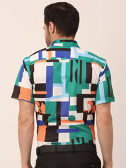 Indian Needle Men's Lycra Printed Half Sleeve Formal Shirts - SF_814Green_S