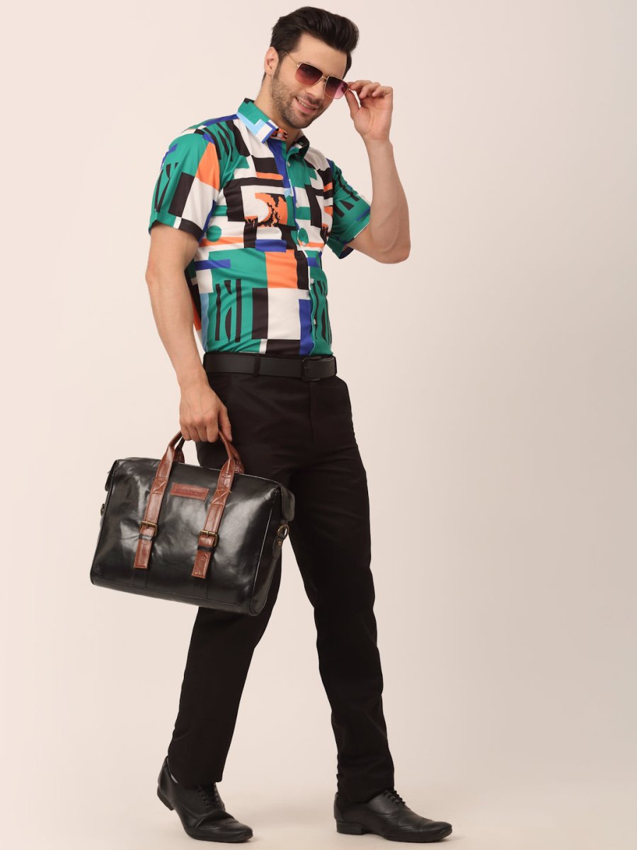Indian Needle Men's Lycra Printed Half Sleeve Formal Shirts - SF_814Green_S