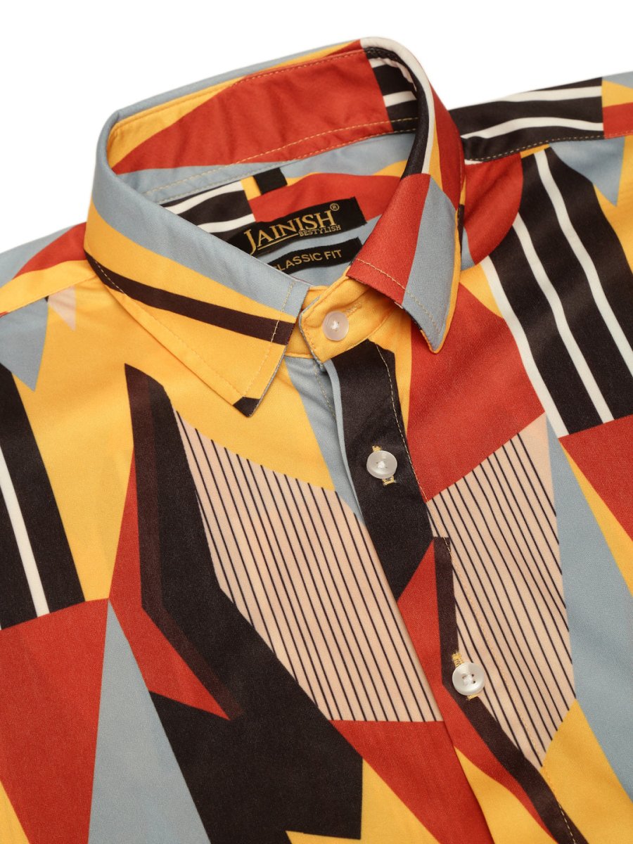 Indian Needle Men's Lycra Printed Half Sleeve Formal Shirts - SF_814Yellow_S