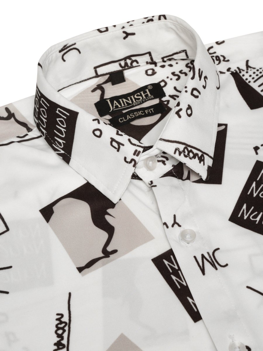 Indian Needle Men's Lycra Printed Half Sleeve Formal Shirts - SF_813White_S