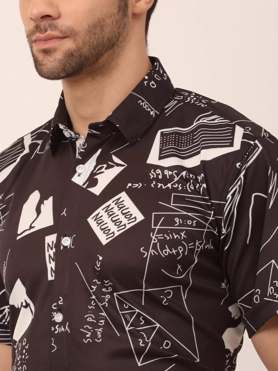 Indian Needle Men's Lycra Printed Half Sleeve Formal Shirts - SF_813Black_S