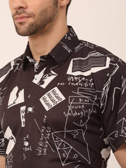 Indian Needle Men's Lycra Printed Half Sleeve Formal Shirts - SF_813Black_S