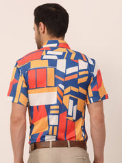 Indian Needle Men's Lycra Printed Half Sleeve Formal Shirts - SF_814Navy_S