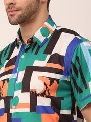 Indian Needle Men's Lycra Printed Half Sleeve Formal Shirts - SF_814Green_S