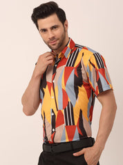 Indian Needle Men's Lycra Printed Half Sleeve Formal Shirts - SF_814Yellow_S