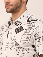 Indian Needle Men's Lycra Printed Half Sleeve Formal Shirts - SF_813White_S