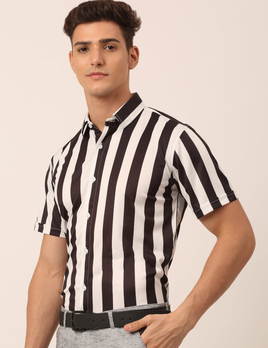 Indian Needle Men's Lycra Striped Half Sleeve Formal Shirts - SF_812White_S