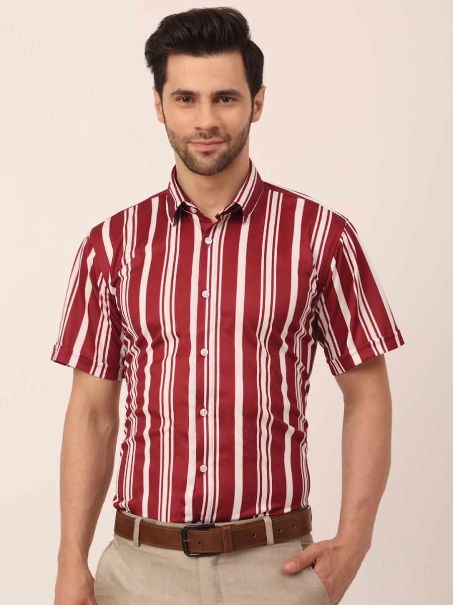 Indian Needle Men's Lycra Striped Half Sleeve Formal Shirts - SF_812Maroon_S