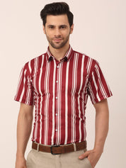 Indian Needle Men's Lycra Striped Half Sleeve Formal Shirts - SF_812Maroon_S